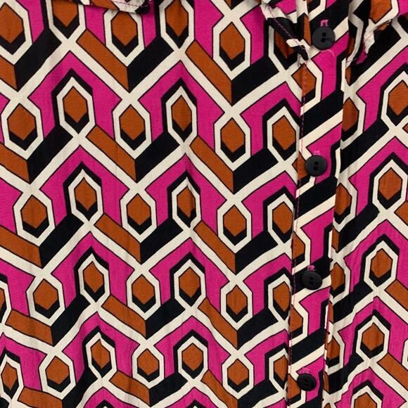 Anthro Corey Lynn Calter Shirt Dress Size Large Pink Geometric Print Tiered - Picture 7 of 11